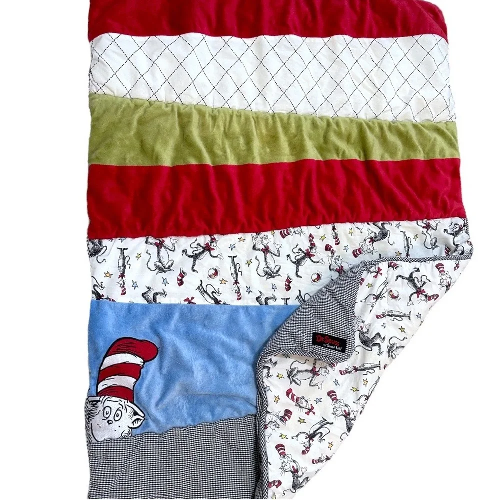 Dr. Seuss Baby Color Block Reversible Crib Quilt Comforter Patchwork Play Mat